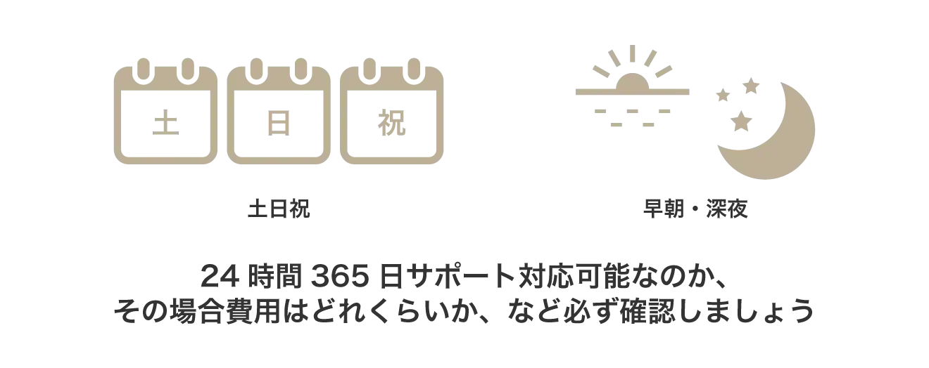 24時間365日サポート可能なのか、サポート内容については必ず確認しましょう。