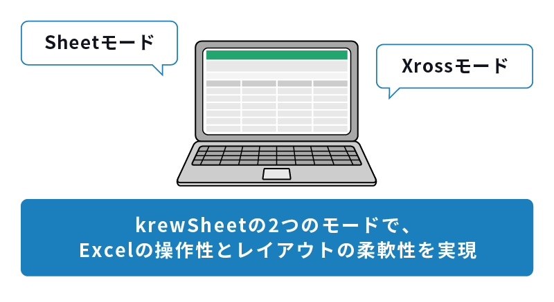 krewSheetの2つのモードで、Excelの操作性とレイアウトの柔軟性を実現