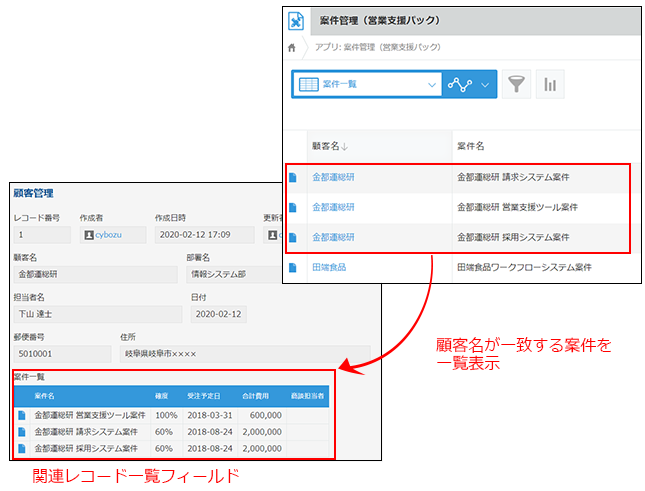 キャプチャ画像：関連レコード一覧